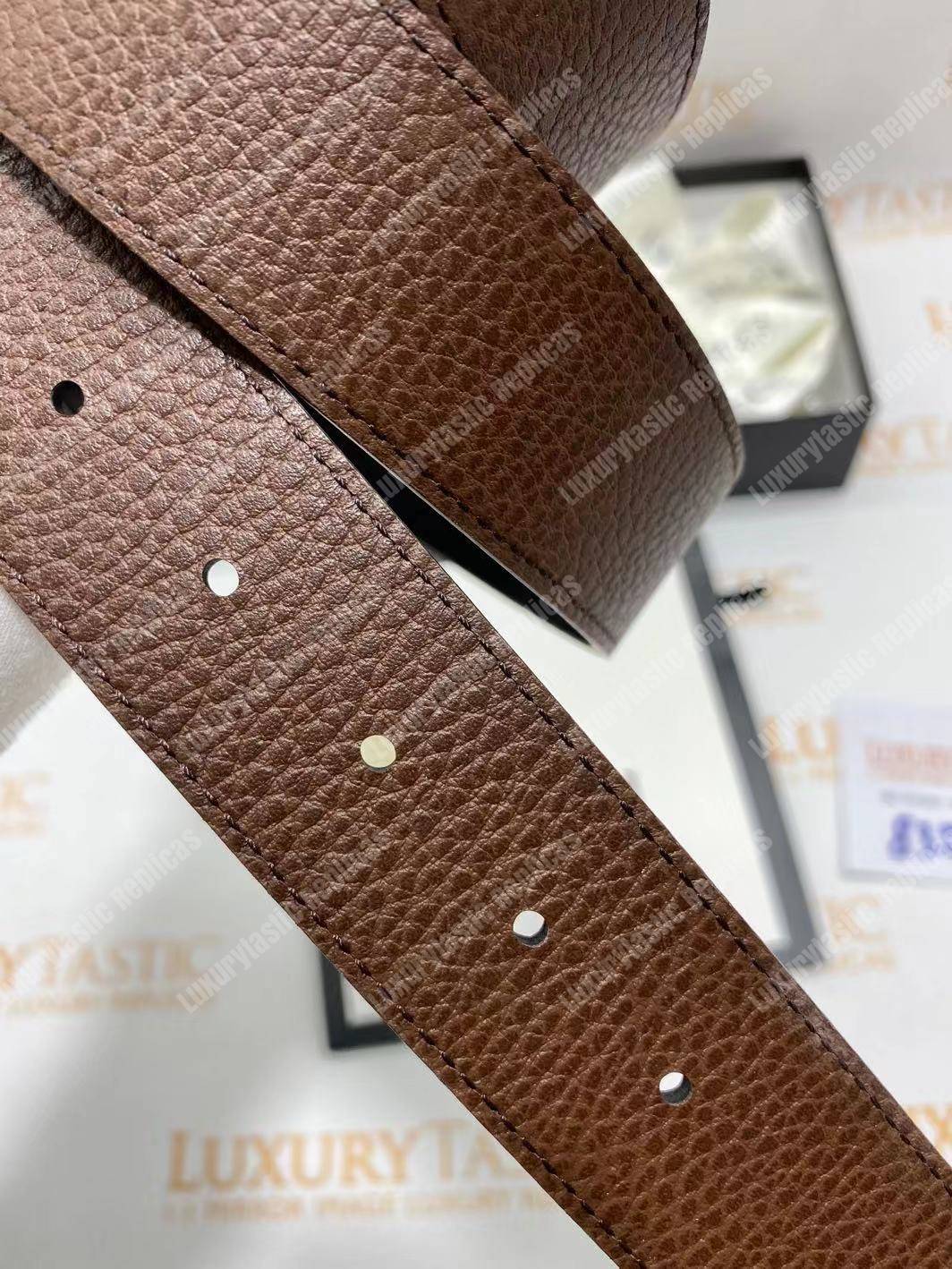 G*u*i leather belt with interlocking g buckle brown
