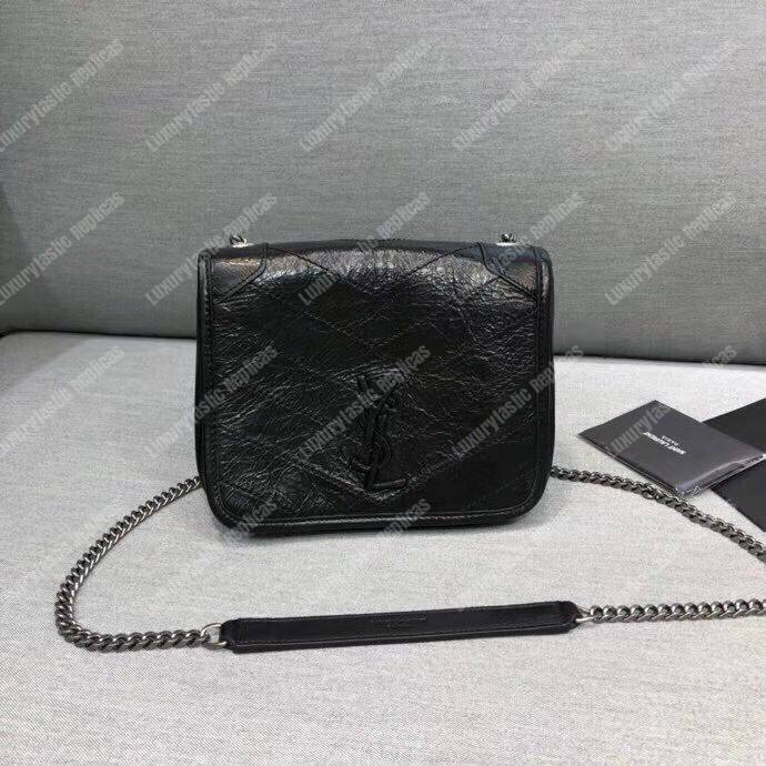Saint Laurent Niki Chain Wallet in Crinkled Vintage Leather Black
