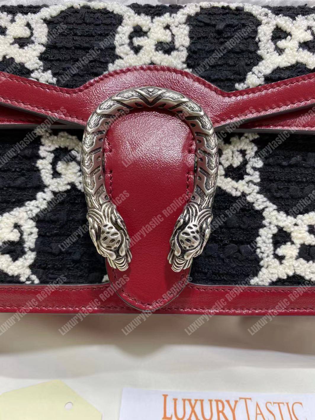 G*u*i dionysus gg tweed small shoulder bag black/white