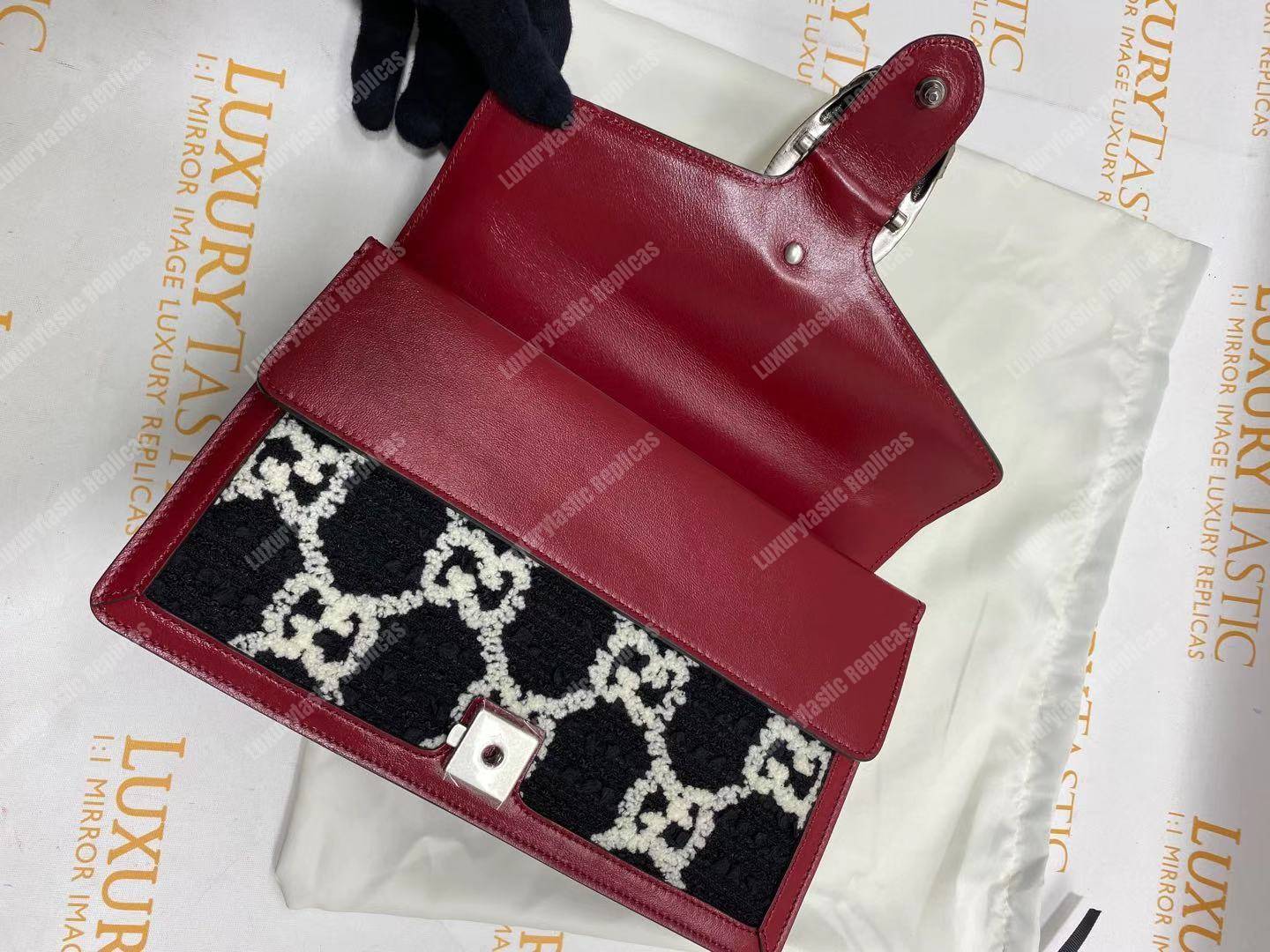 G*u*i dionysus gg tweed small shoulder bag black/white