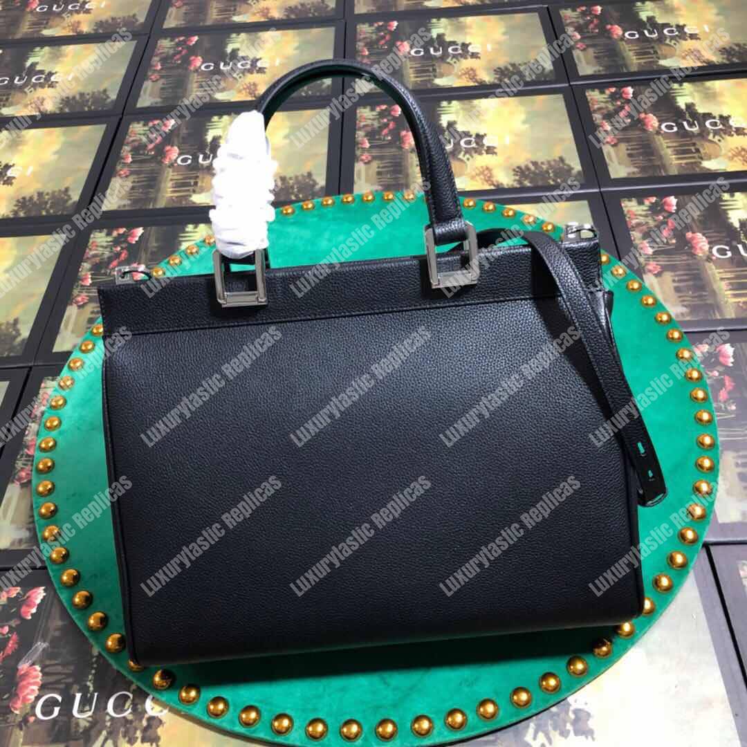 G*u*i zumi grainy leather medium top handle bag black