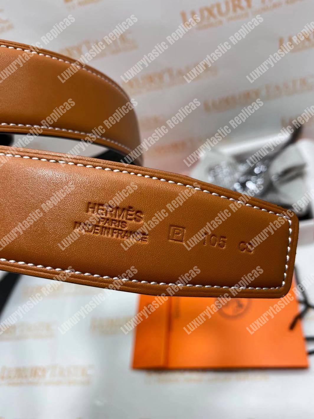 H**mes h belt buckle reversible leather strap brown