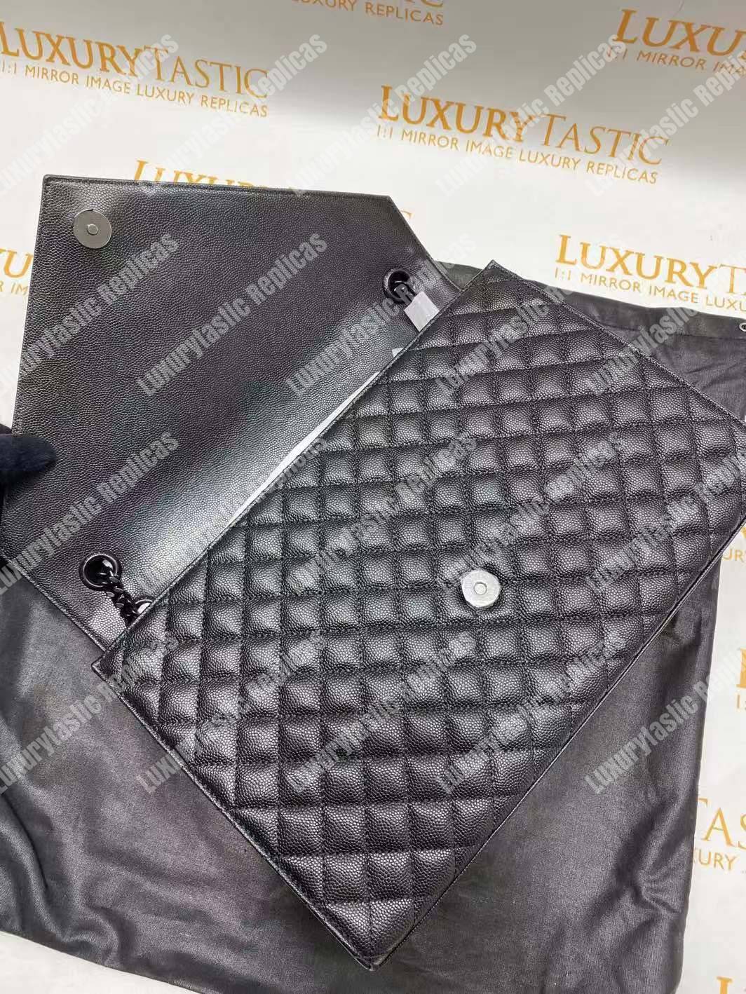 Saint Laurent Envelope Medium Bag Mix Matelassé Grain De Poudre Embossed leather Black Black-Toned
