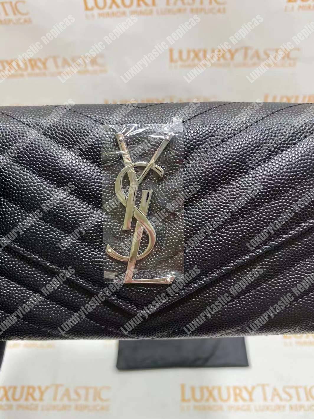 Saint Laurent Monogram Large Flap Wallet Black De Poudre