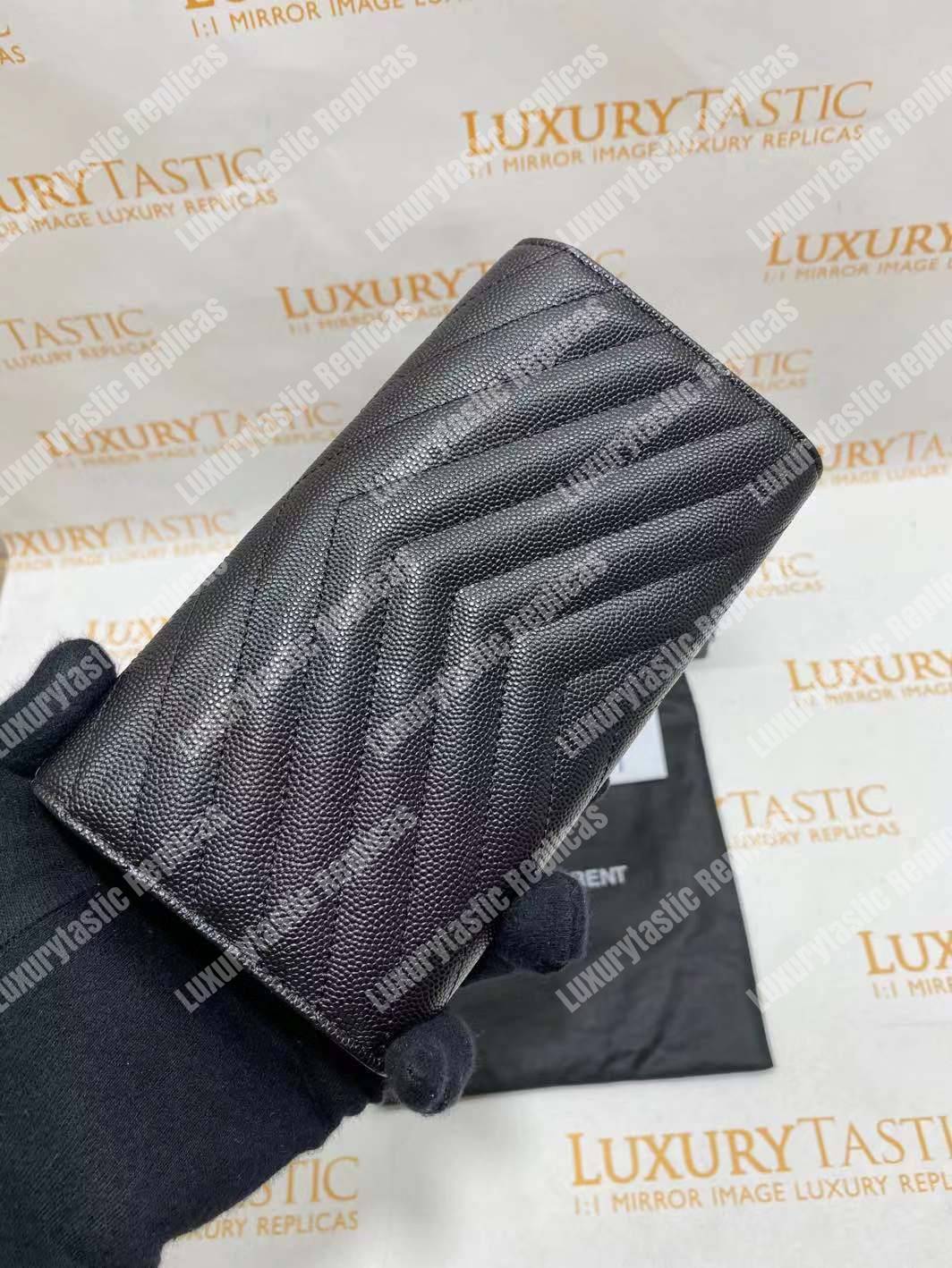 Saint Laurent Monogram Large Flap Wallet Black De Poudre