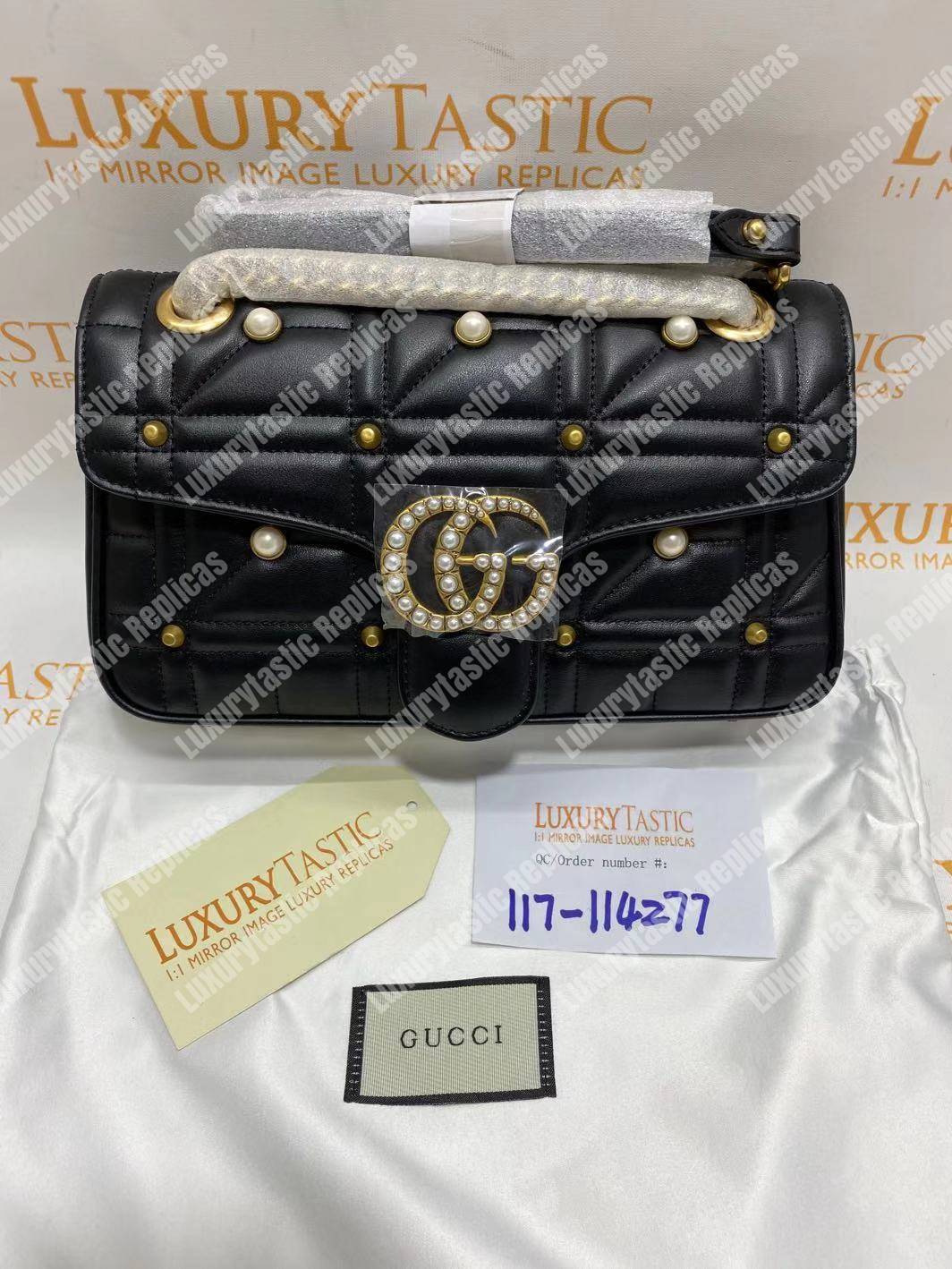 G*u*i gg marmont small matelassé shoulder bag with pearls black
