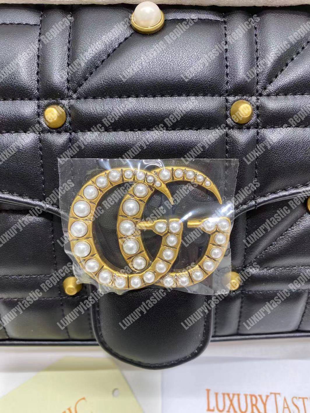 G*u*i gg marmont small matelassé shoulder bag with pearls black