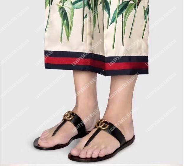 G*u*i leather thong sandal with double g black