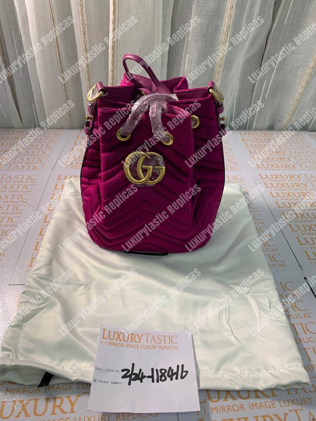 G*u*i gg marmont velvet bucket bag fuchsia