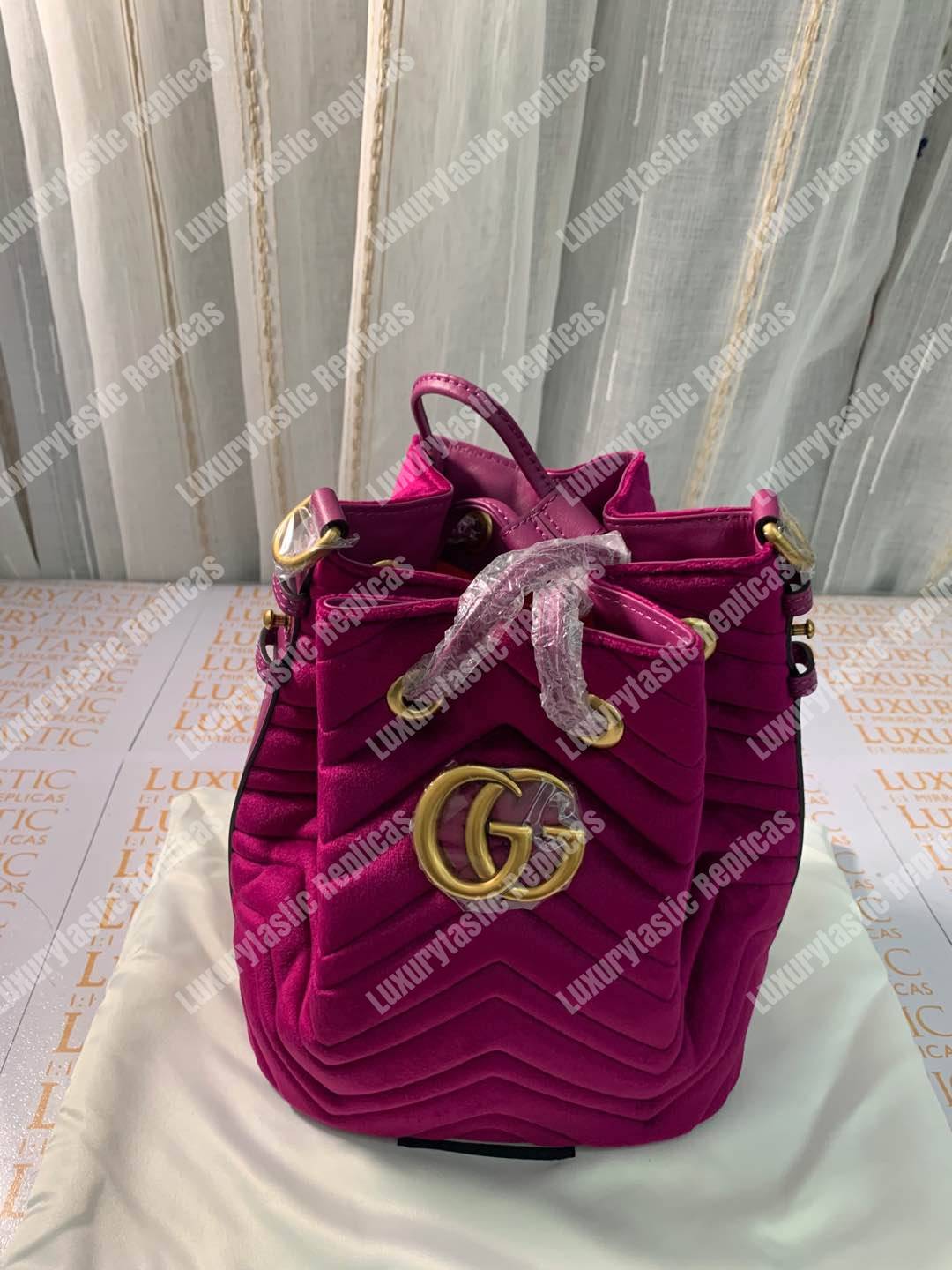G*u*i gg marmont velvet bucket bag fuchsia