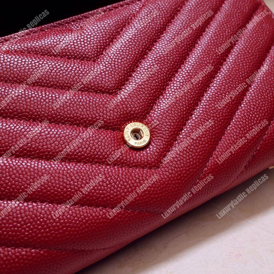 Saint Laurent Monogram Large Flap Wallet In Grain De Poudre Embossed Leather Eros Red