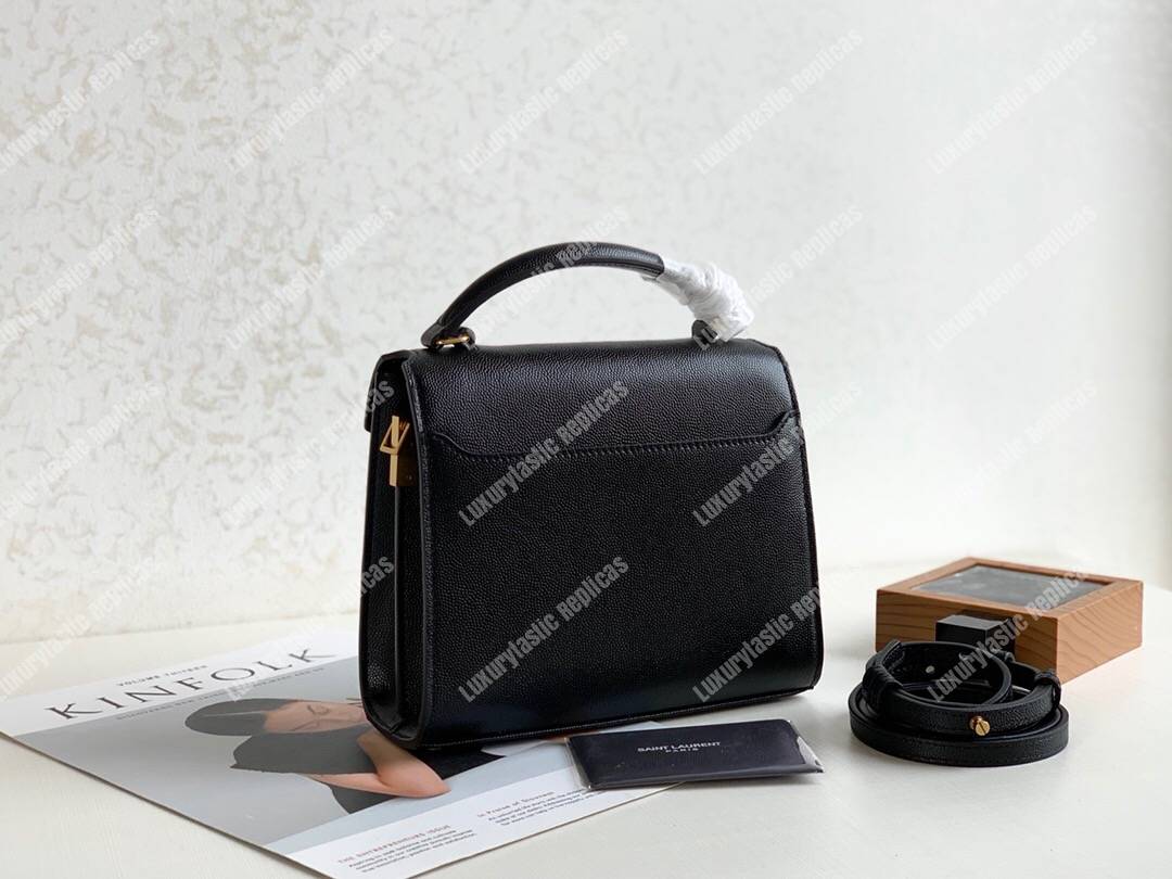 Saint Laurent Cassandra Mini Top Handle Bag In Grain De Poudre Embossed Leather Black
