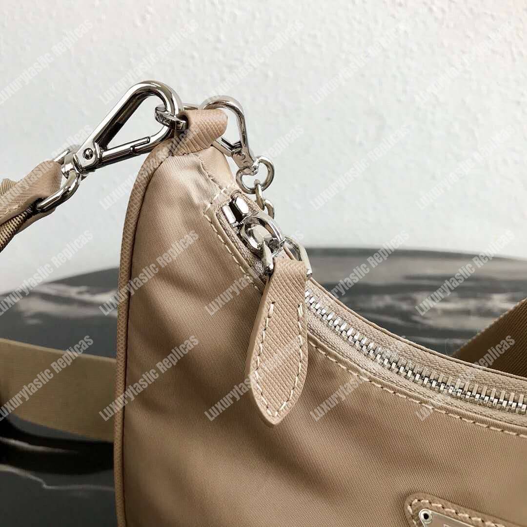 Pra*a re-edition 2005 nylon shoulder bag beige