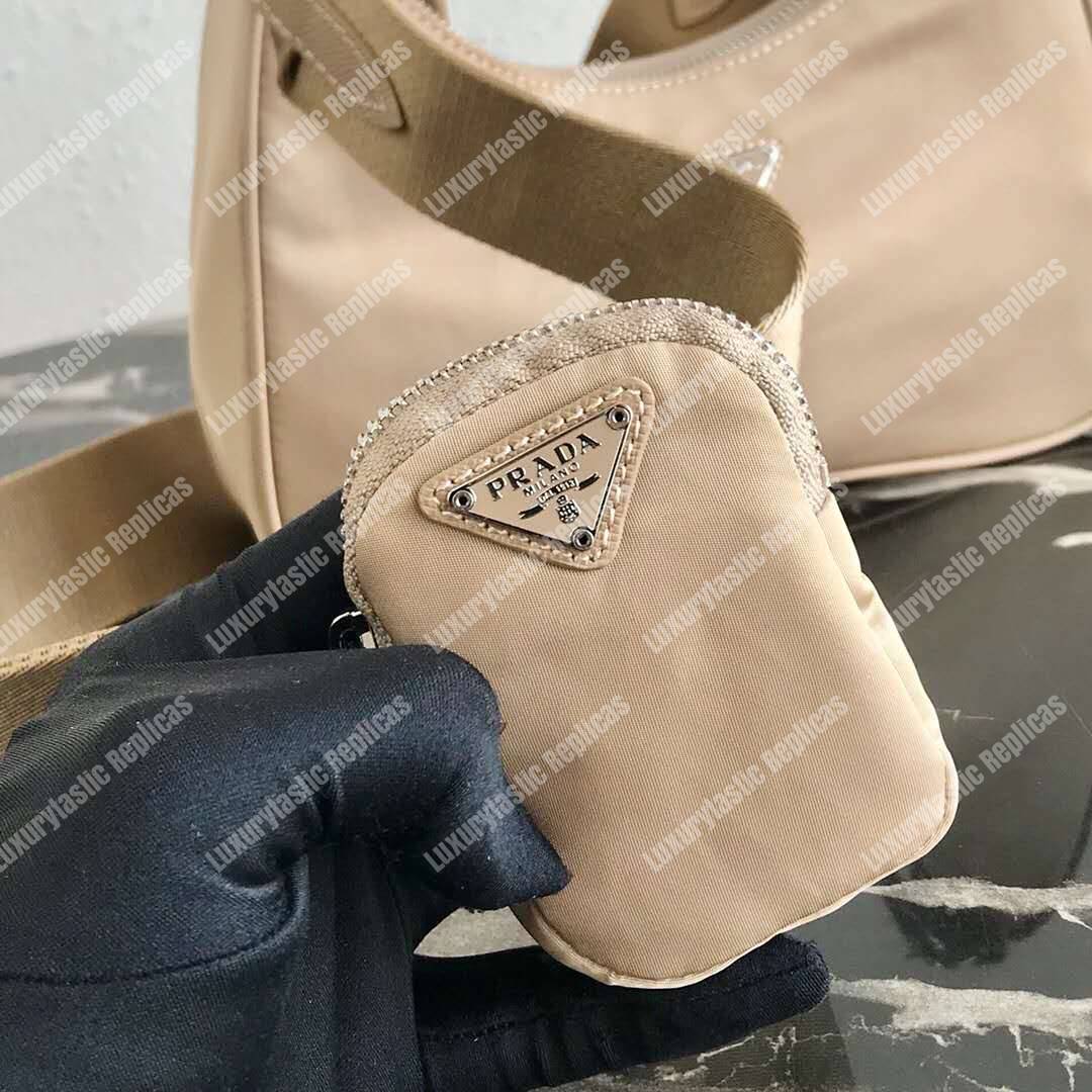 Pra*a re-edition 2005 nylon shoulder bag beige