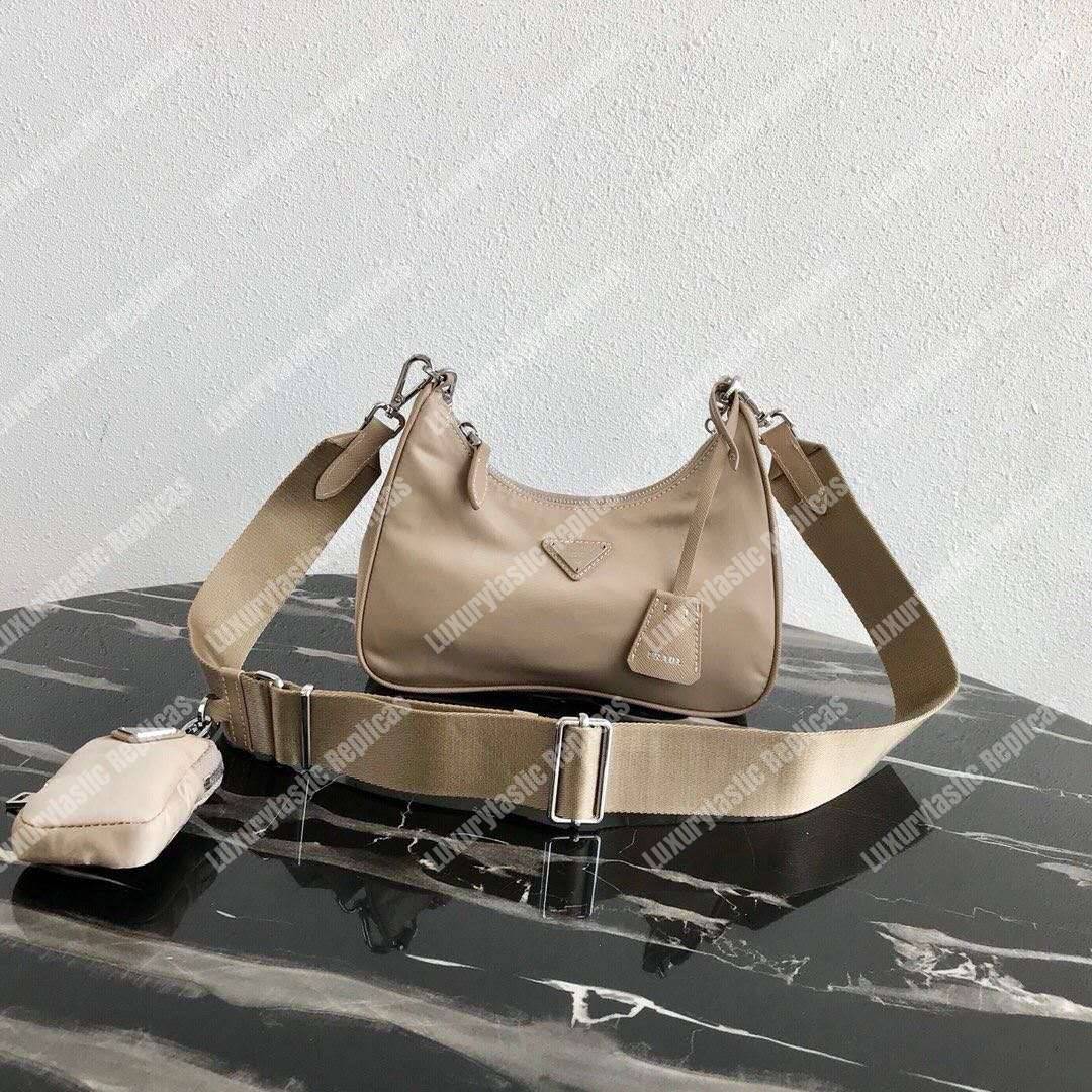 Pra*a re-edition 2005 nylon shoulder bag beige
