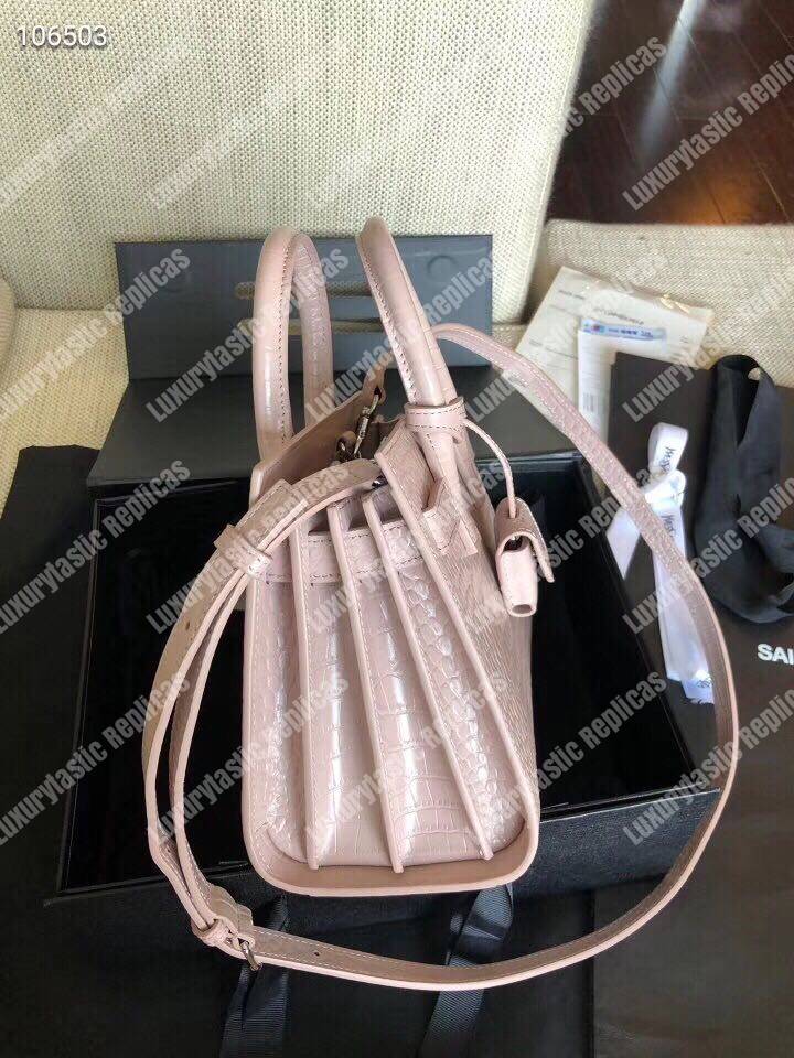 Saint Laurent Classic Sac De Jour Baby In Embossed Crocodile Shiny Leather Pink