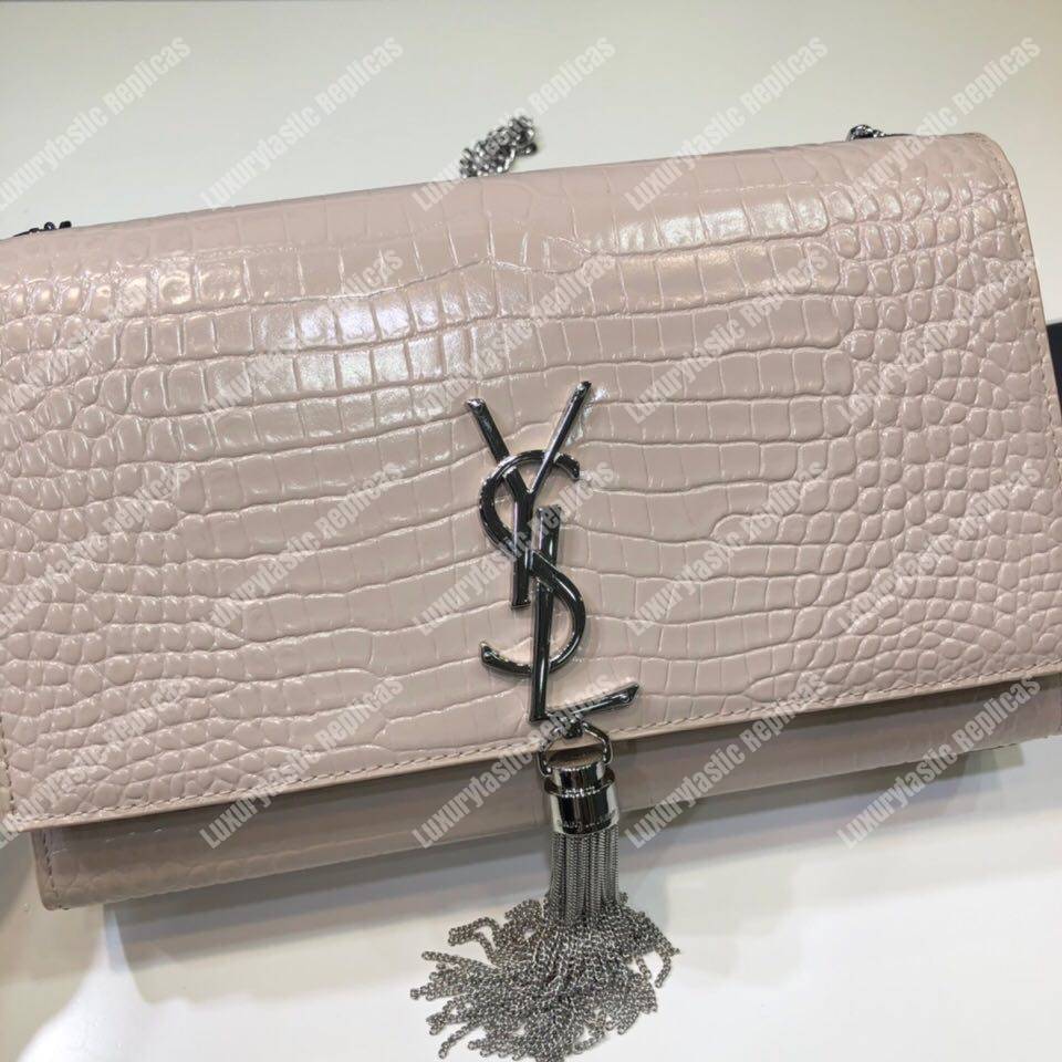 Saint Laurent Saint Laurent Medium Kate Tassel Chain Bag Pink Crocodile