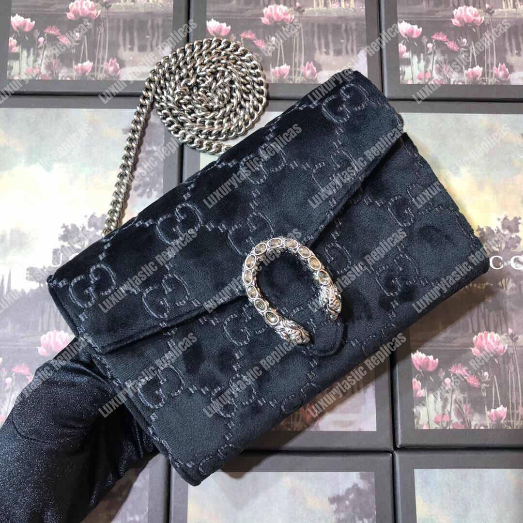 G*u*i dionysus gg velvet mini chain wallet black velvet