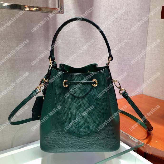 Pra*a saffiano leather bucket bag green
