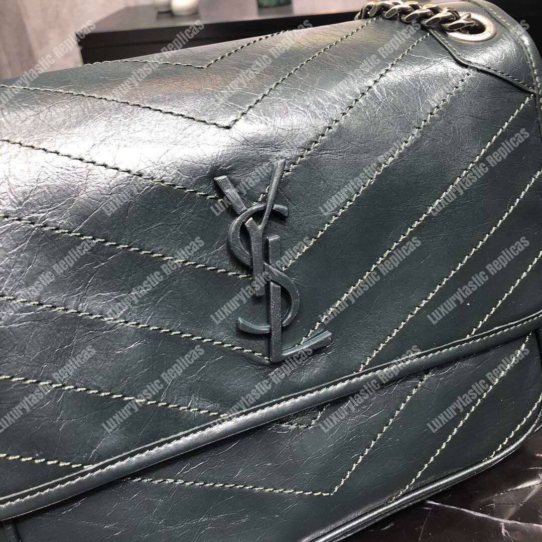 Saint Laurent Niki Medium Bag In Crinkled Vintage Leather Dark Green