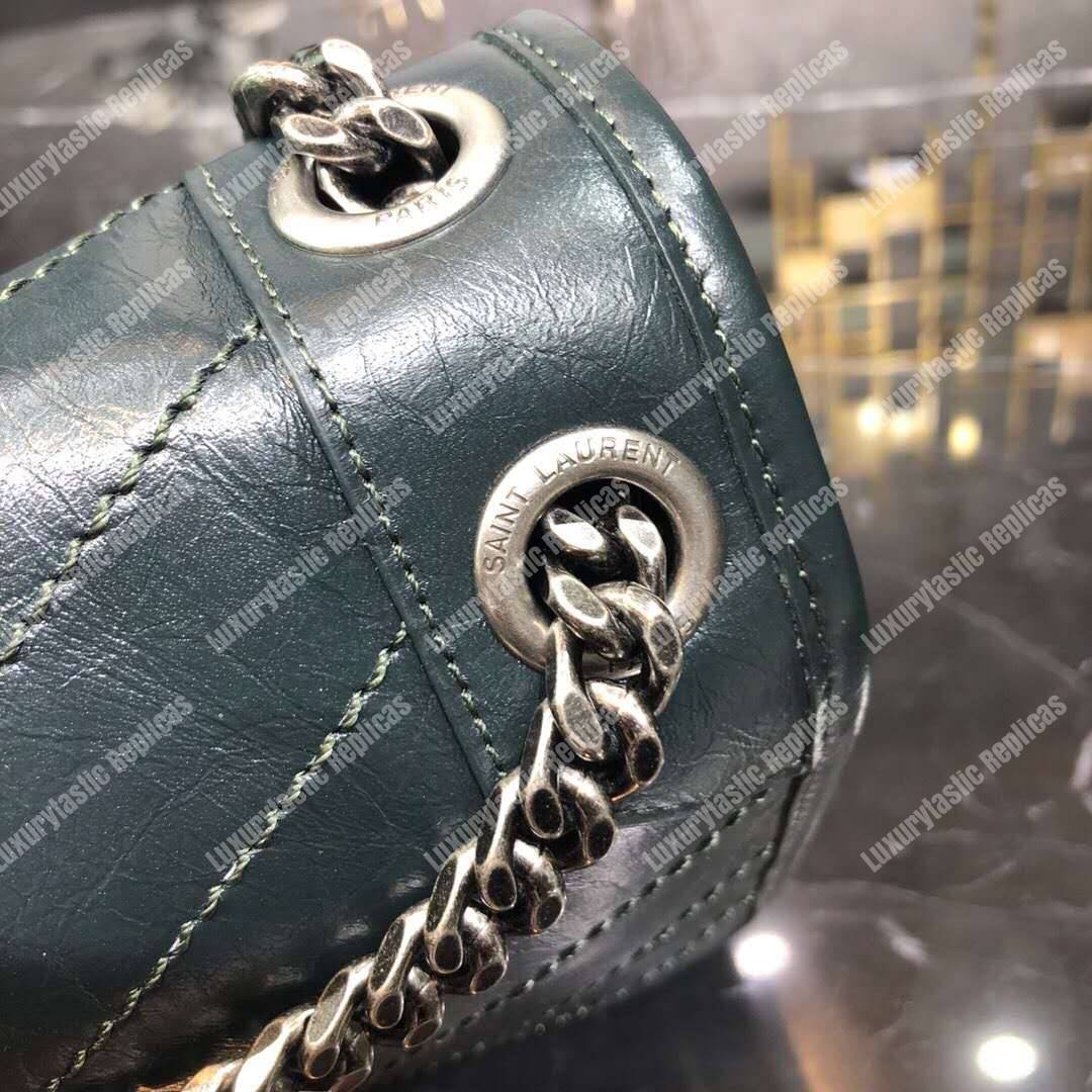 Saint Laurent Niki Medium Bag In Crinkled Vintage Leather Dark Green