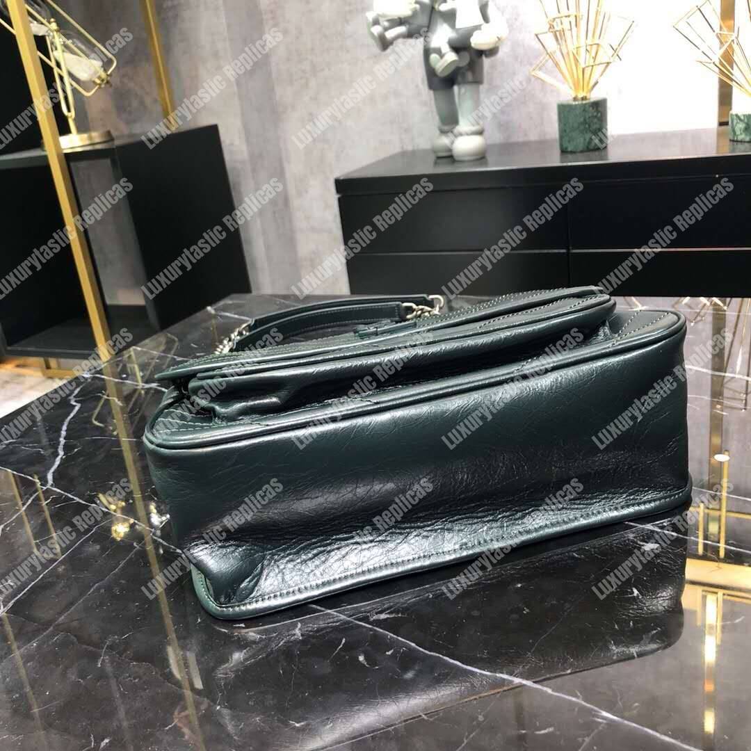 Saint Laurent Niki Medium Bag In Crinkled Vintage Leather Deep Green