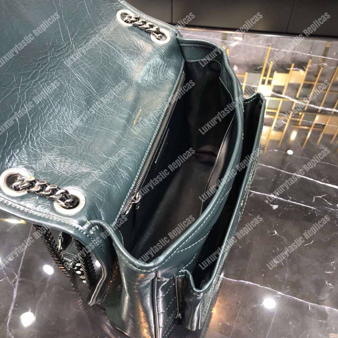 Saint Laurent Niki Medium Bag In Crinkled Vintage Leather Deep Green