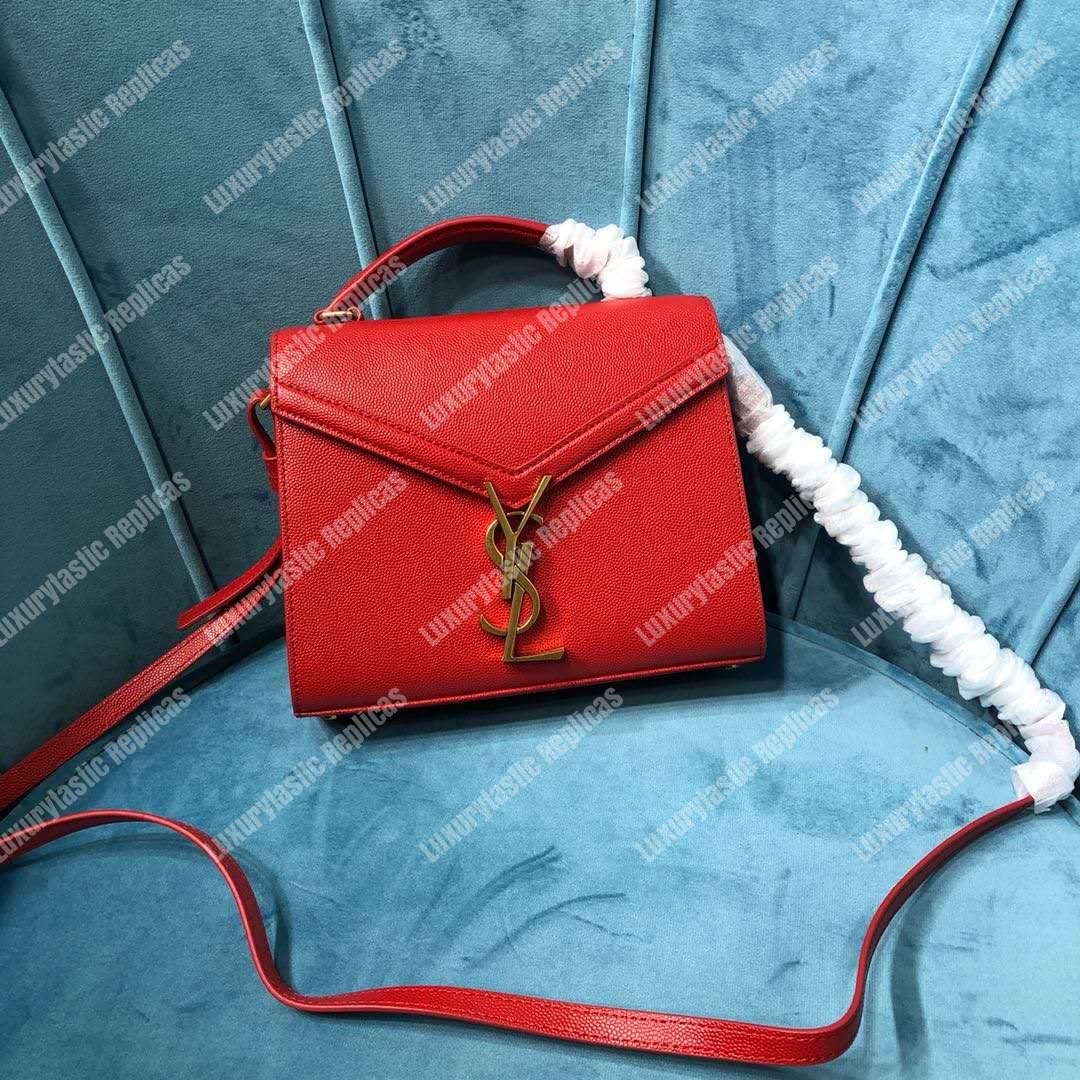 Saint Laurent Cassandra Mini Top Handle Bag In Grain De Poudre Embossed Leather Red