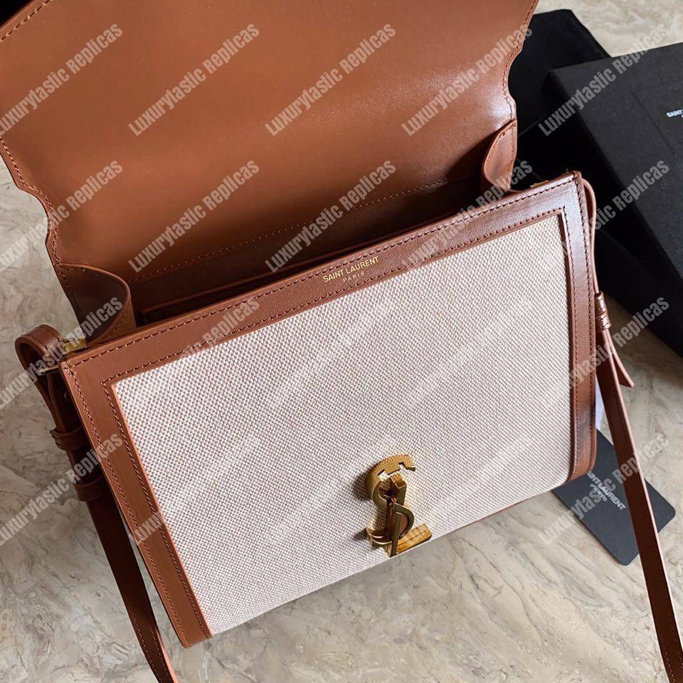 Saint Laurent Cassandra Medium Top Handle Bag In Canvas And Smooth Leather Natural Beige