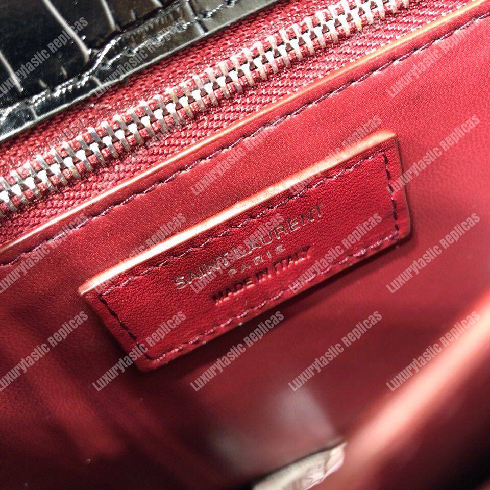 Saint Laurent Cassandra Monogram Clasp Bag In Crocodile Embossed Shiny Leather Black