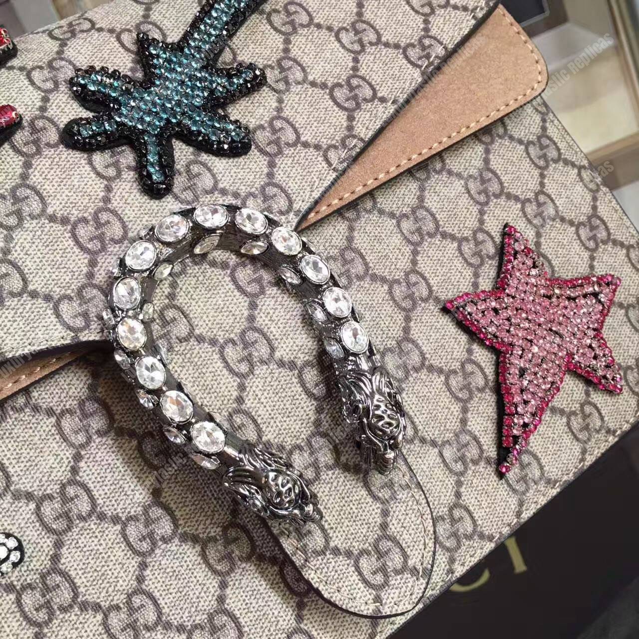 G*u*i dionysus embroidered shoulder bag comet/moon/star
