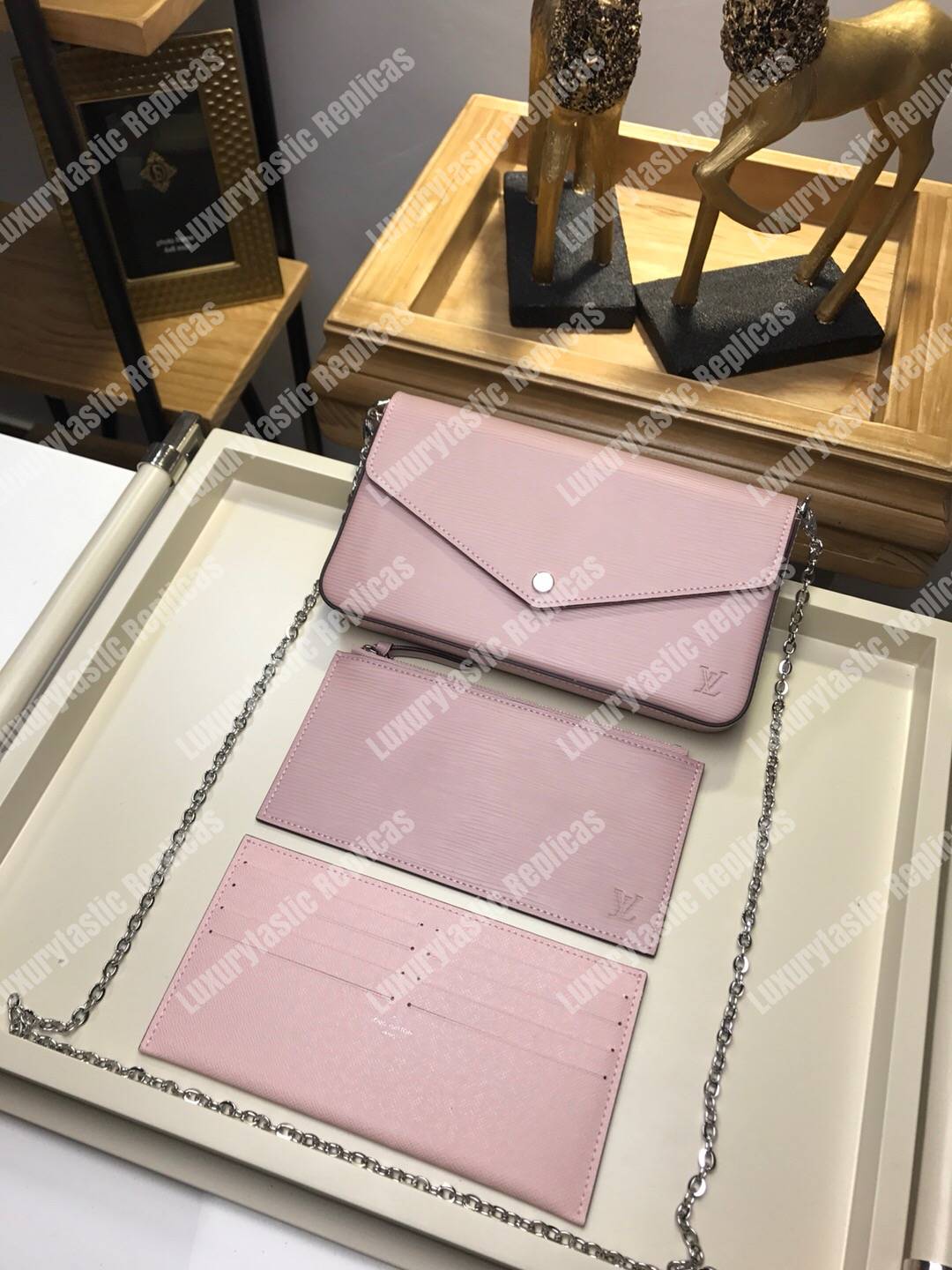 LV Pochette Felicie Epi Leather Rose Ballerine