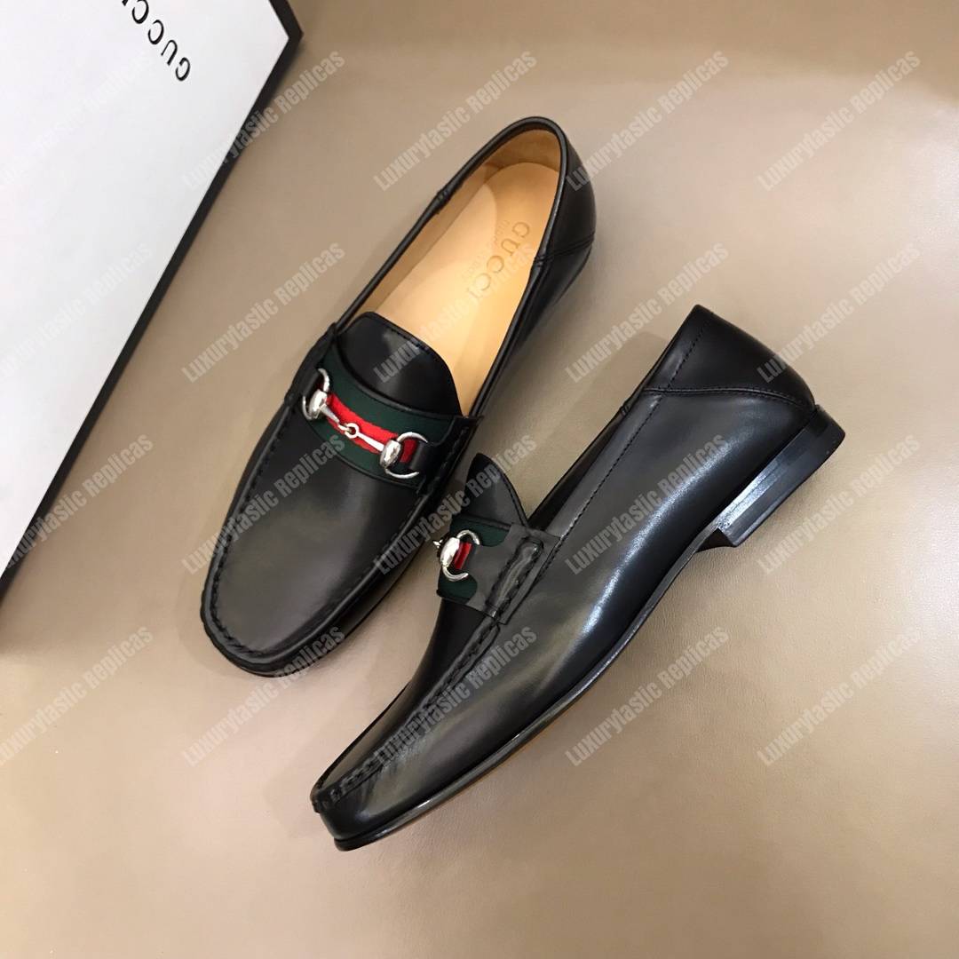 G*u*i leather horsebit loafer black