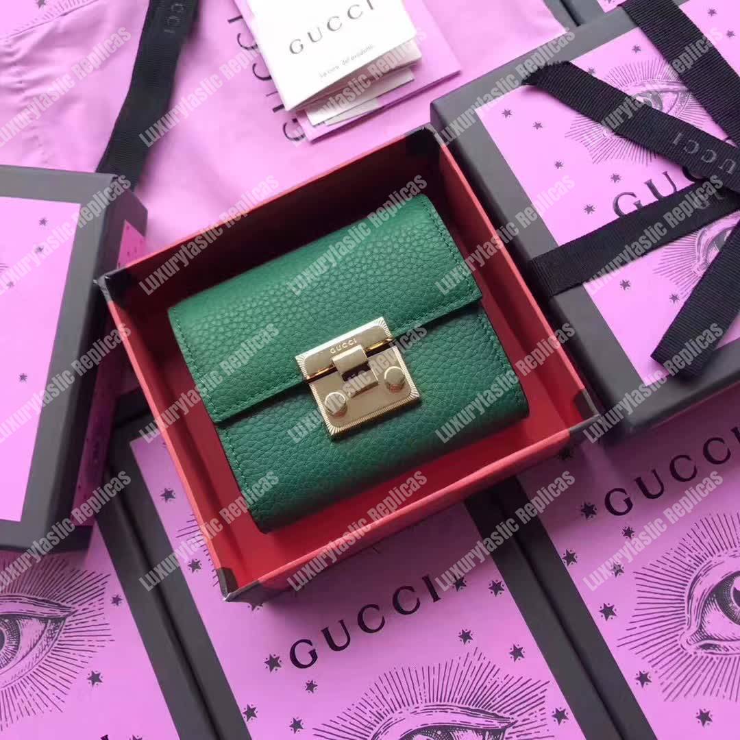 G*u*i padlock wallet emerald green