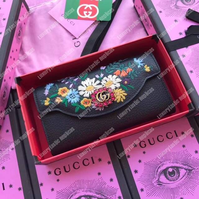 G*u*i embroidered leather continental wallet black