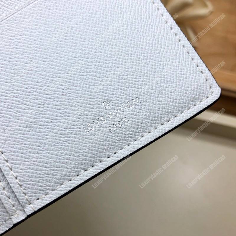 LV Brazza Wallet K45 Taiga Monogram Blanc