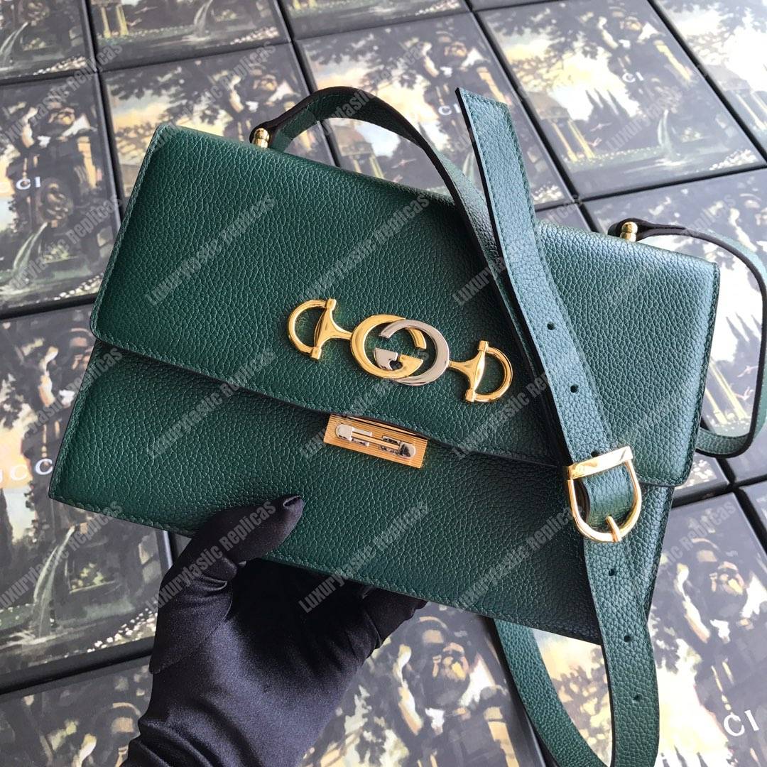 G*u*i zumi grainy leather small shoulder bag dark green