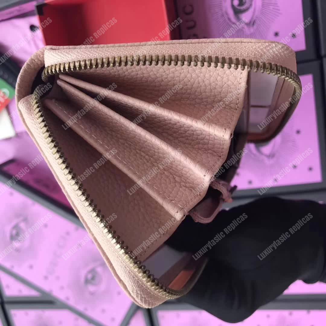 G*u*i gg leather zip around wallet with butterfly light pink