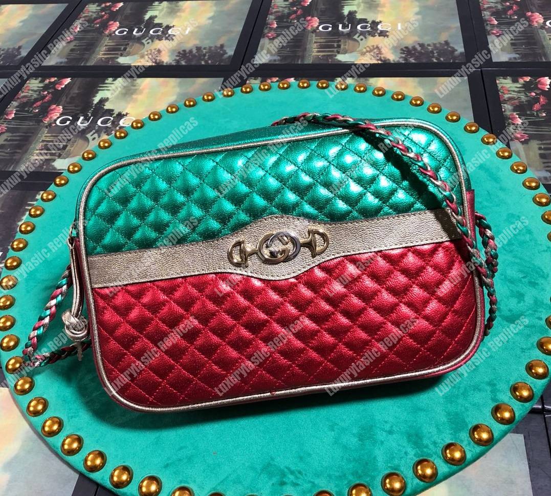G*u*i laminated leather small shoulder bag red/green