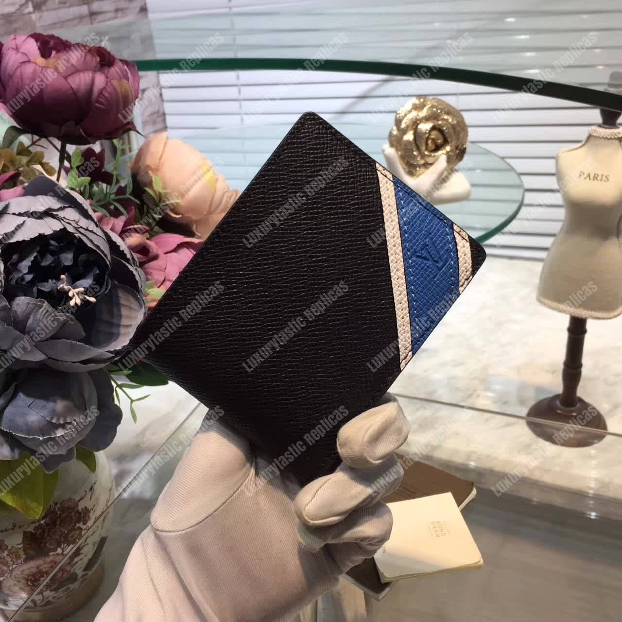 LV Multiple Wallet Taiga Leather Blue Stripe