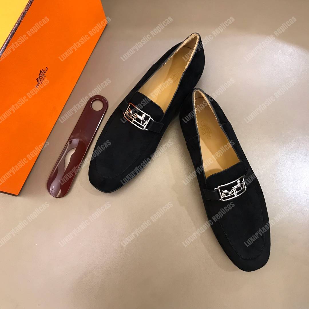 H**mes tenor loafer black velvet