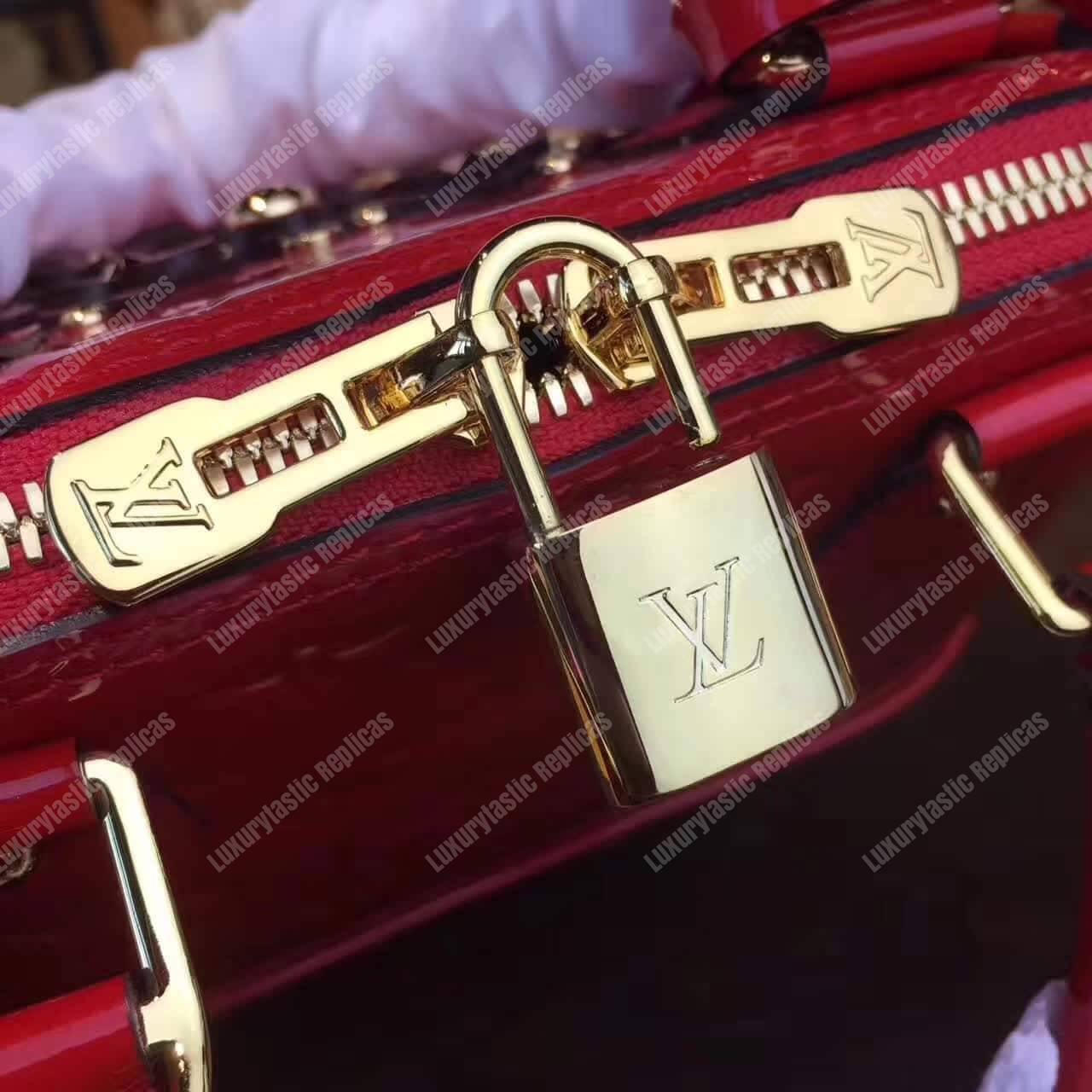 LV Alma BB Tote Bag Monogram Vernis Red