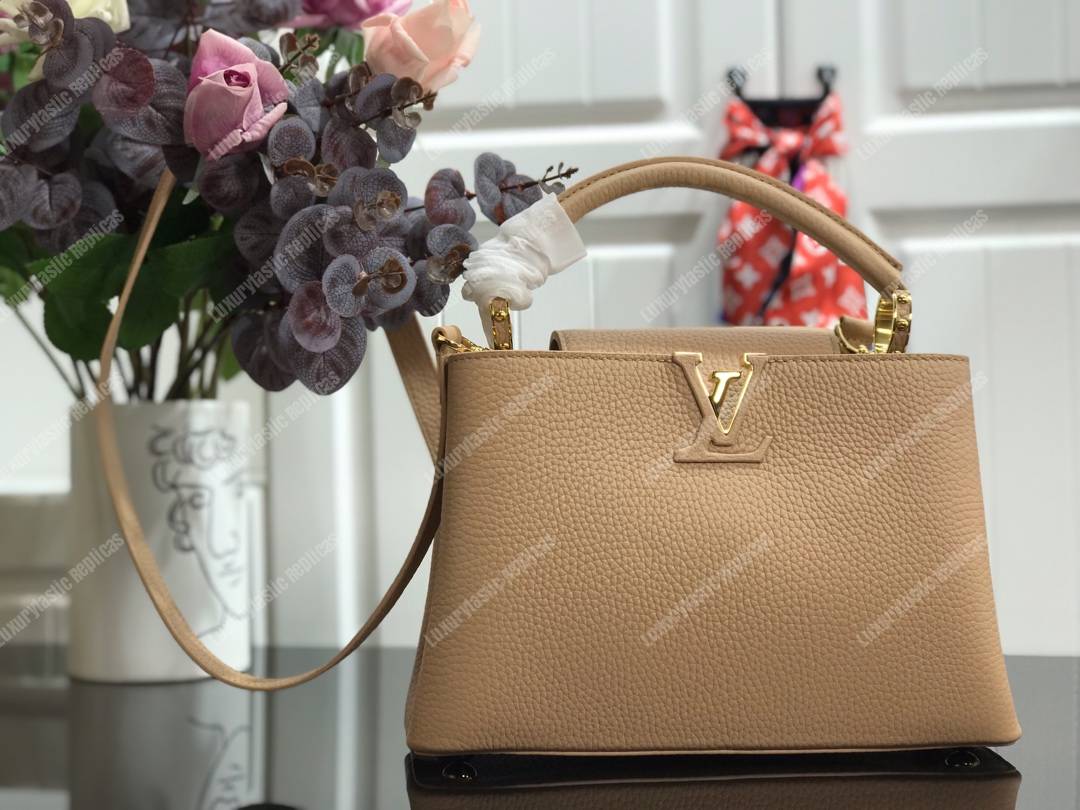LV Capucines PM Taurillon Leather Beige