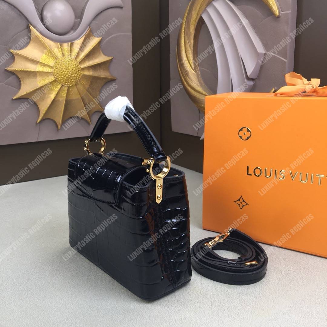 LV Capucines Mini Crocodilien Brillant Noir