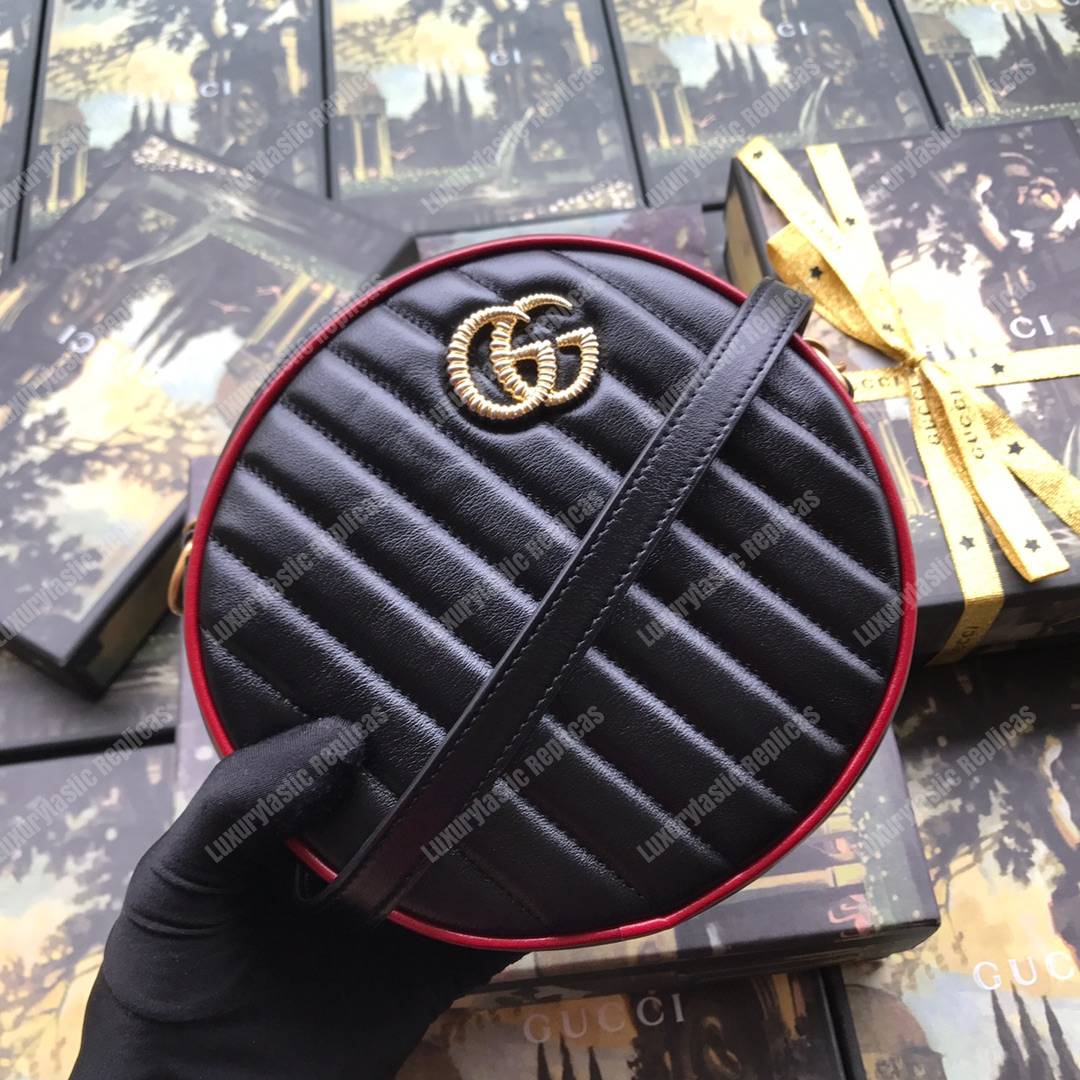 G*u*i gg marmont mini round shoulder bag black cerise