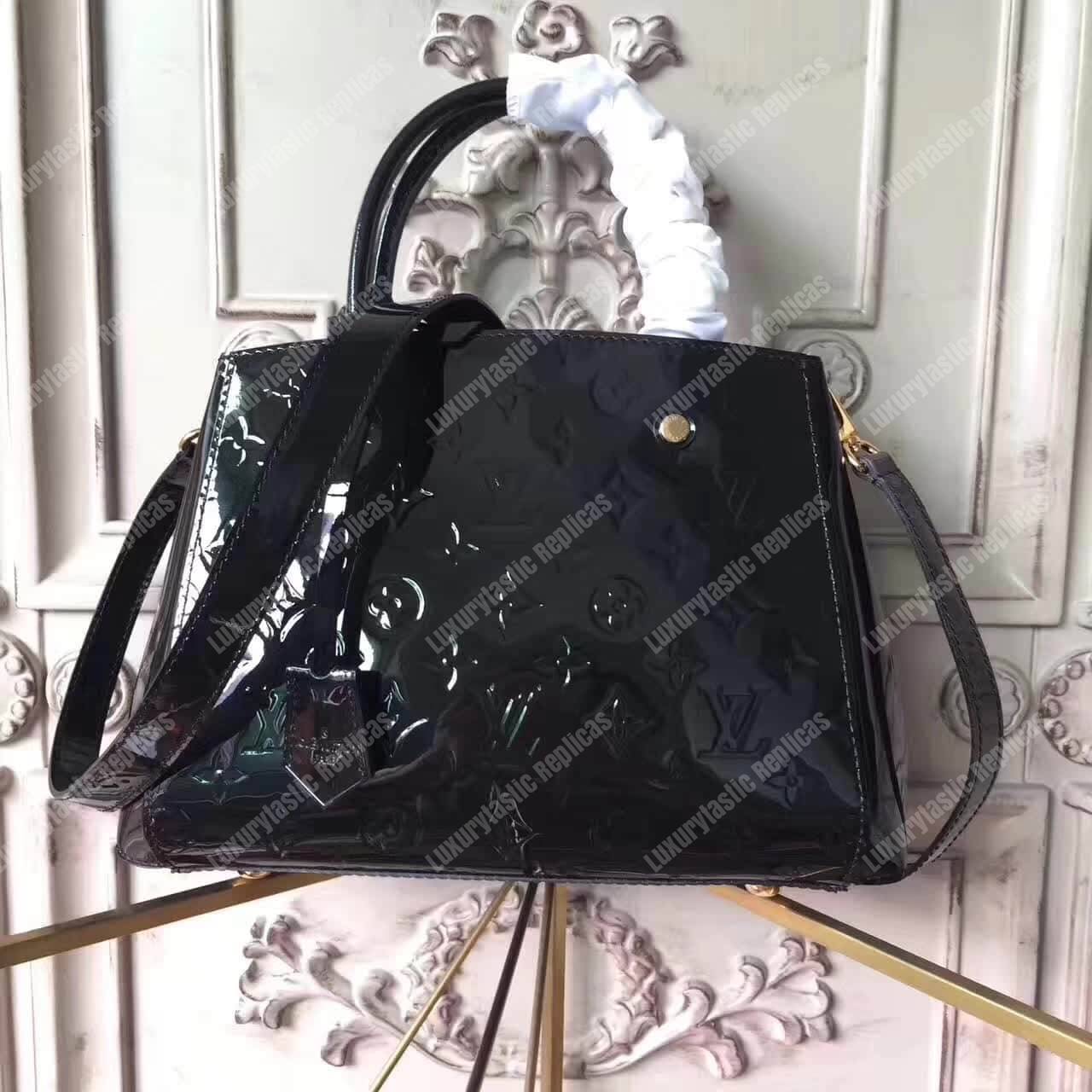 LV Montaigne BB Tote Bag Monogram Vernis Black