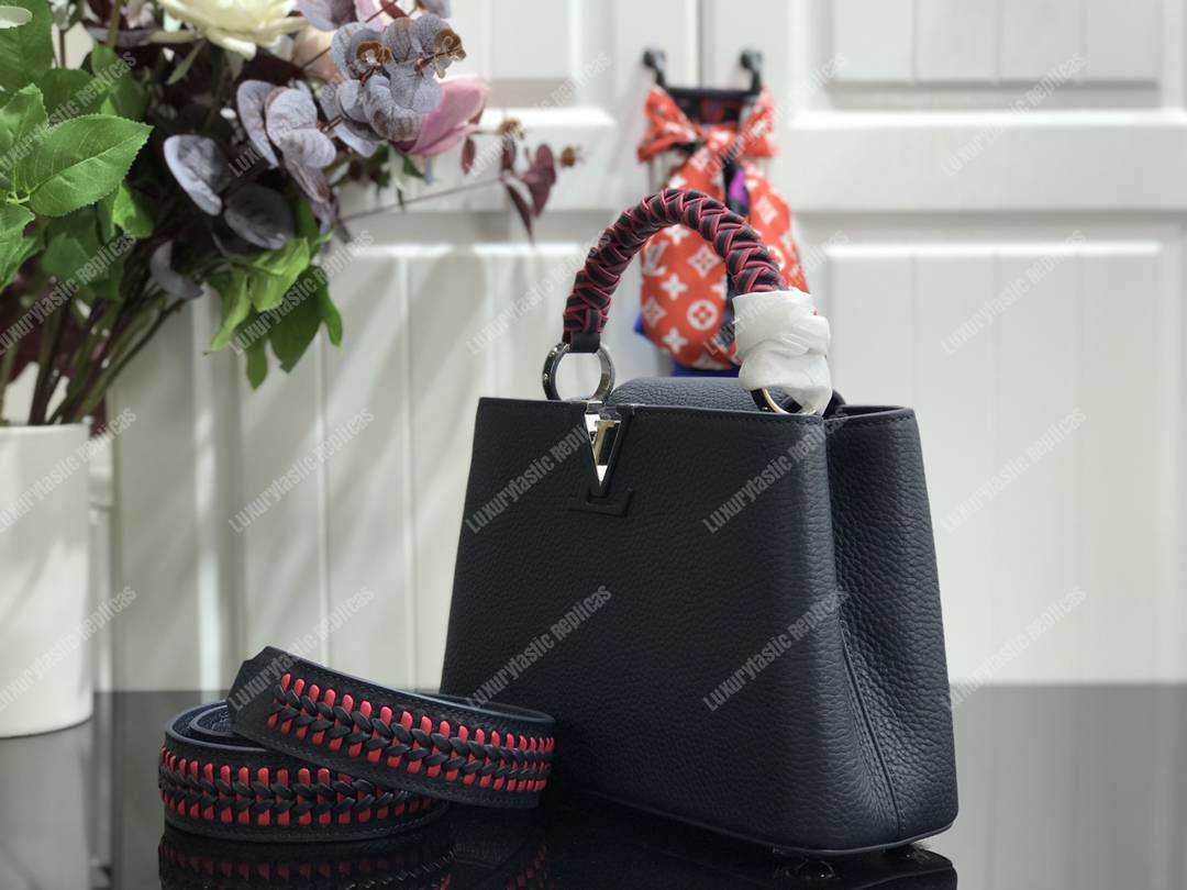 LV Capucine BB Handbag Taurillon Leather Celeste/Pivoine
