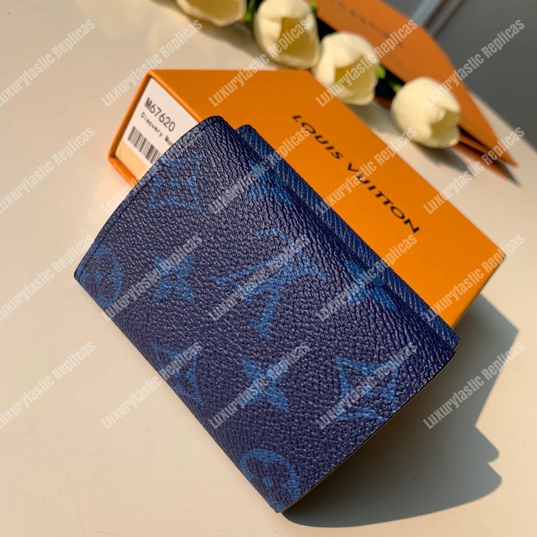 LV Discovery Compact Wallet K45 Taiga Monogram Cobalt