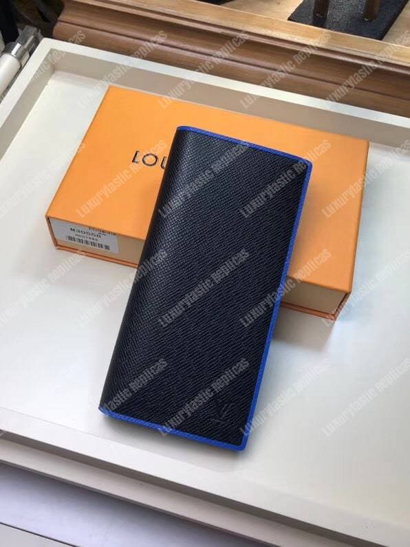 LV Brazza Wallet Taiga Leather Blue Trim