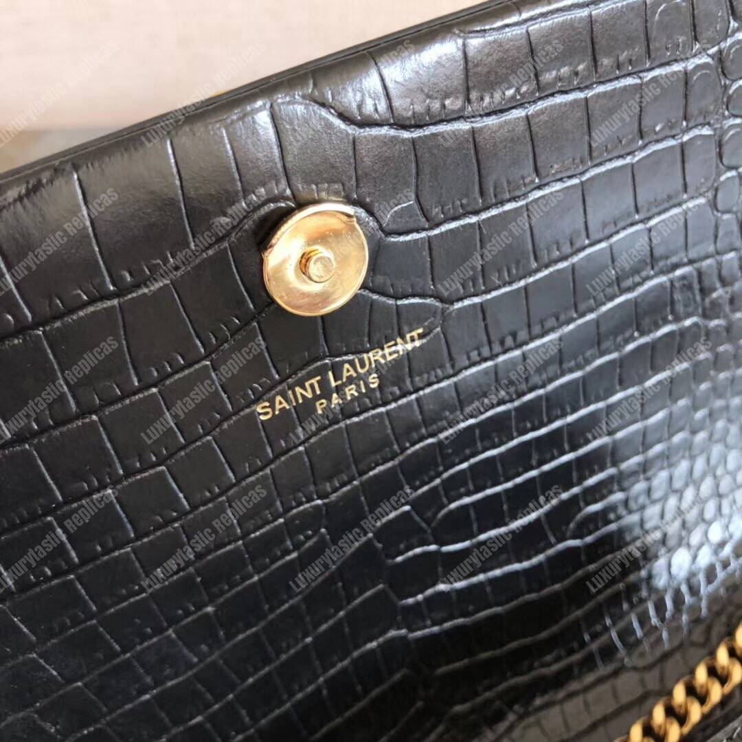 Saint Laurent Medium Kate Tassel Chain Bag Black Crocodile